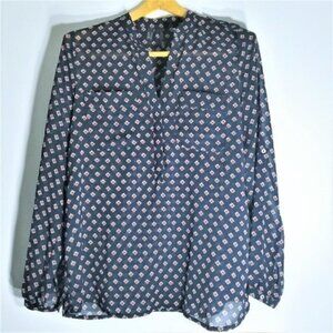 MANGO GEO Navy Oversized Fit Sheer Popover Top